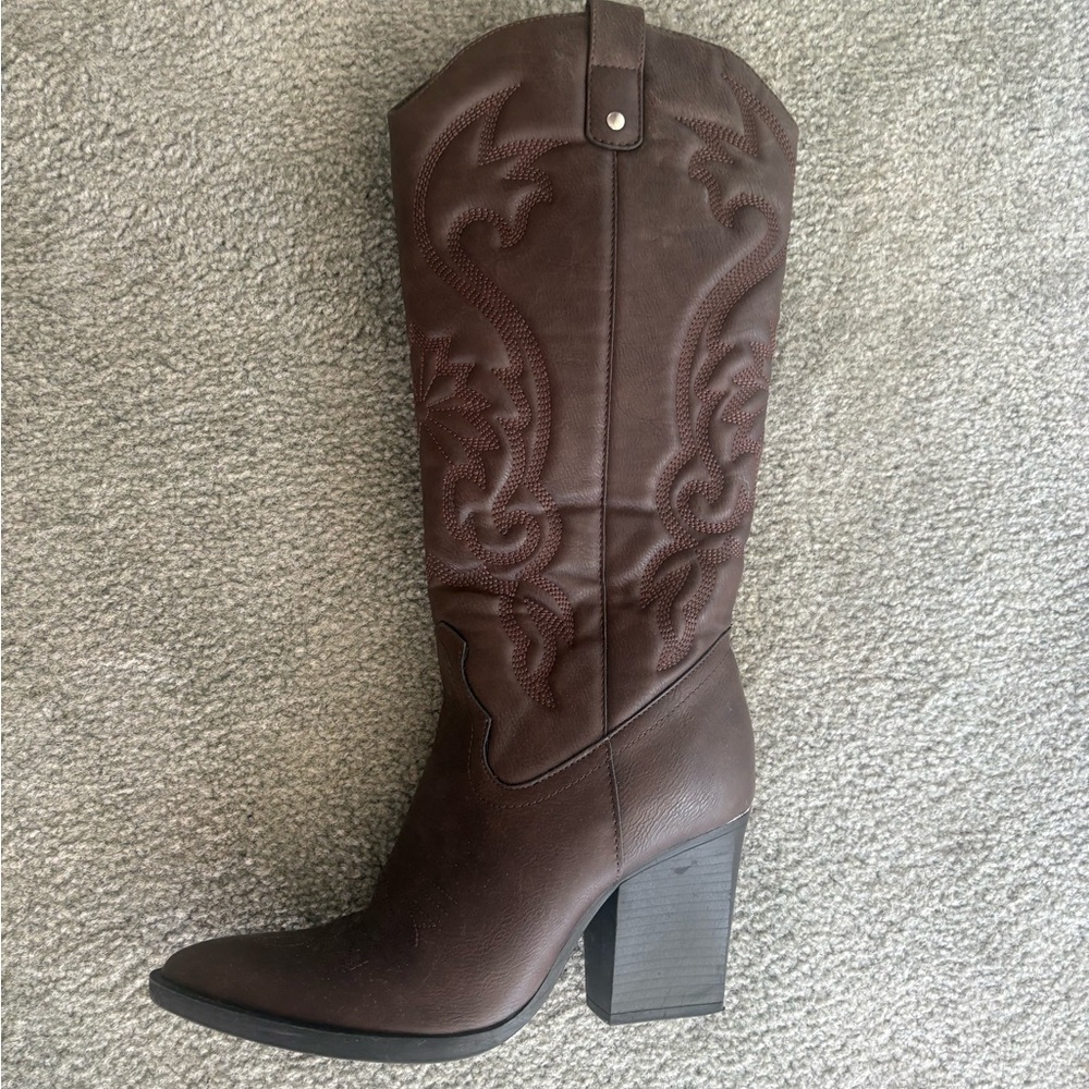 Brown Western-Style Knee-High Boots